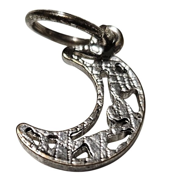 Celestial Moon Crescent Silver Tone Filigree Pendant Charm Ornate Swirl Design - Picture 2 of 3